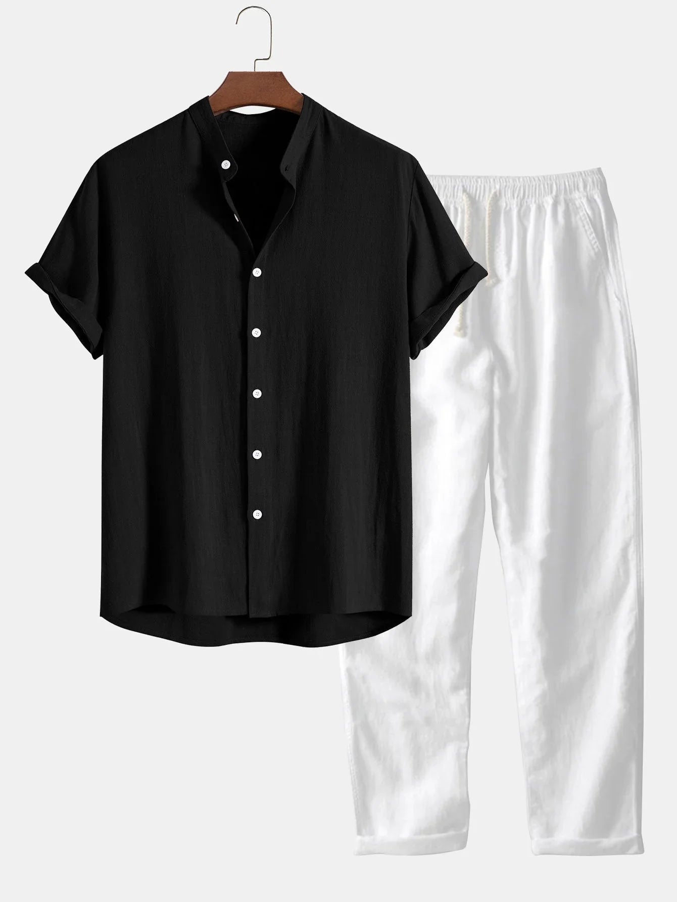 Lightweight Linen Set with Short Sleeve Shirt and Tailored Pants for Summer