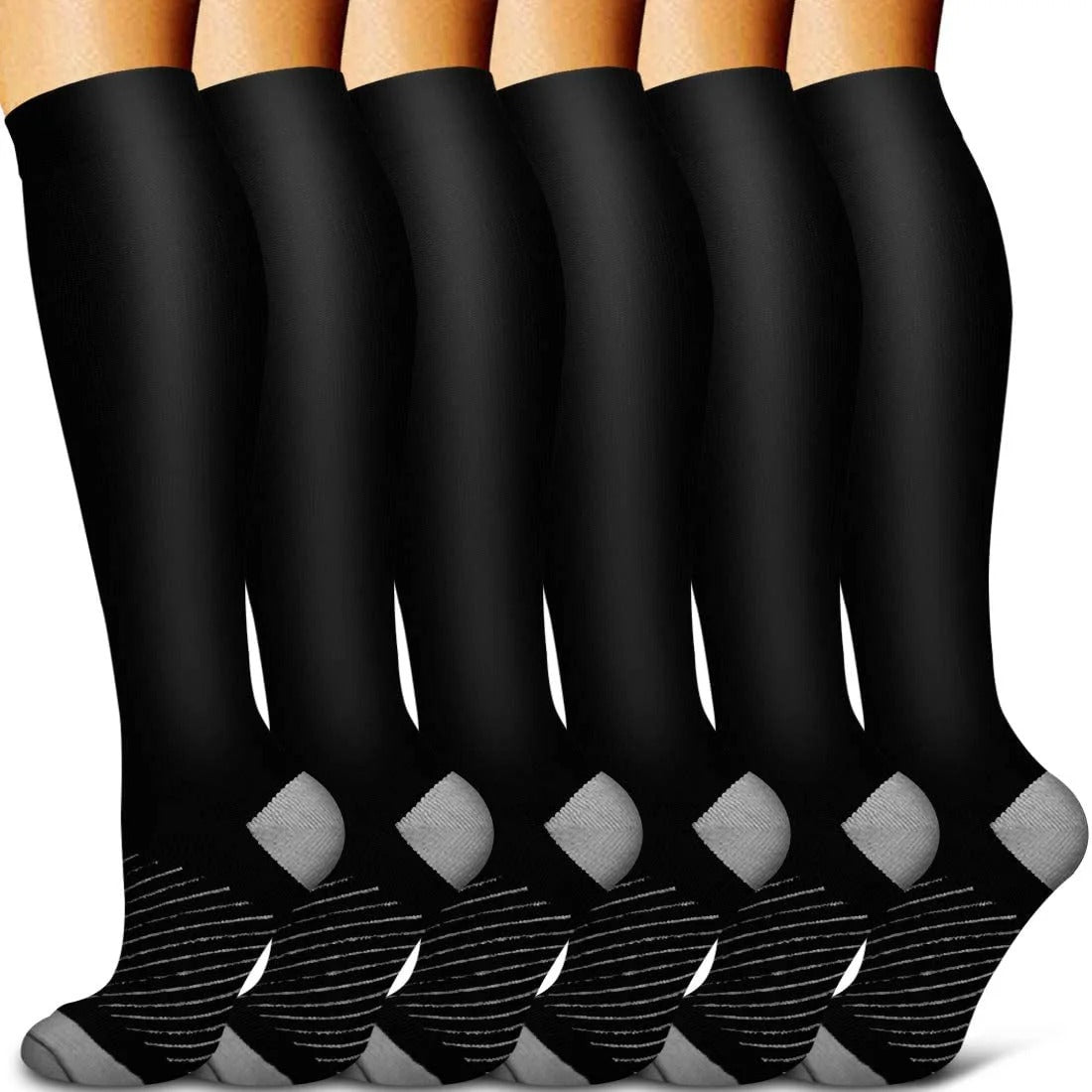 Graduated Compression Socks with Moisture Wicking and Reinforced Heel, 6 Pairs