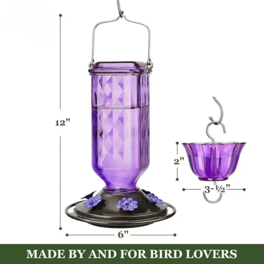 Glass Hummingbird Feeder with Ant Moat and Six Flower Ports, 24oz Capacity