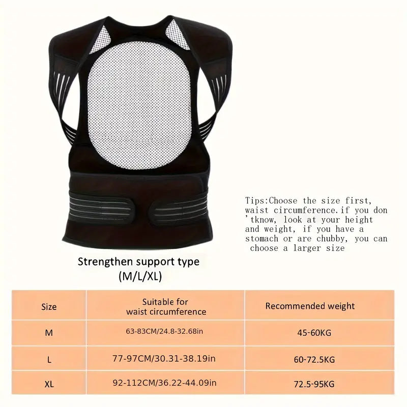 Adjustable Posture Support Brace with 108 Magnets and Rigid Spine Plates
