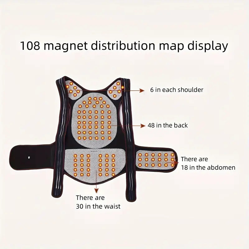 Adjustable Posture Support Brace with 108 Magnets and Rigid Spine Plates