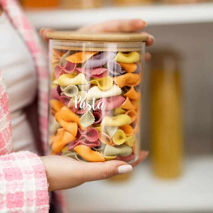 Clear Glass Storage Canister with Bamboo Lid 2L Large Capacity Stackable, Kitchen Accessories