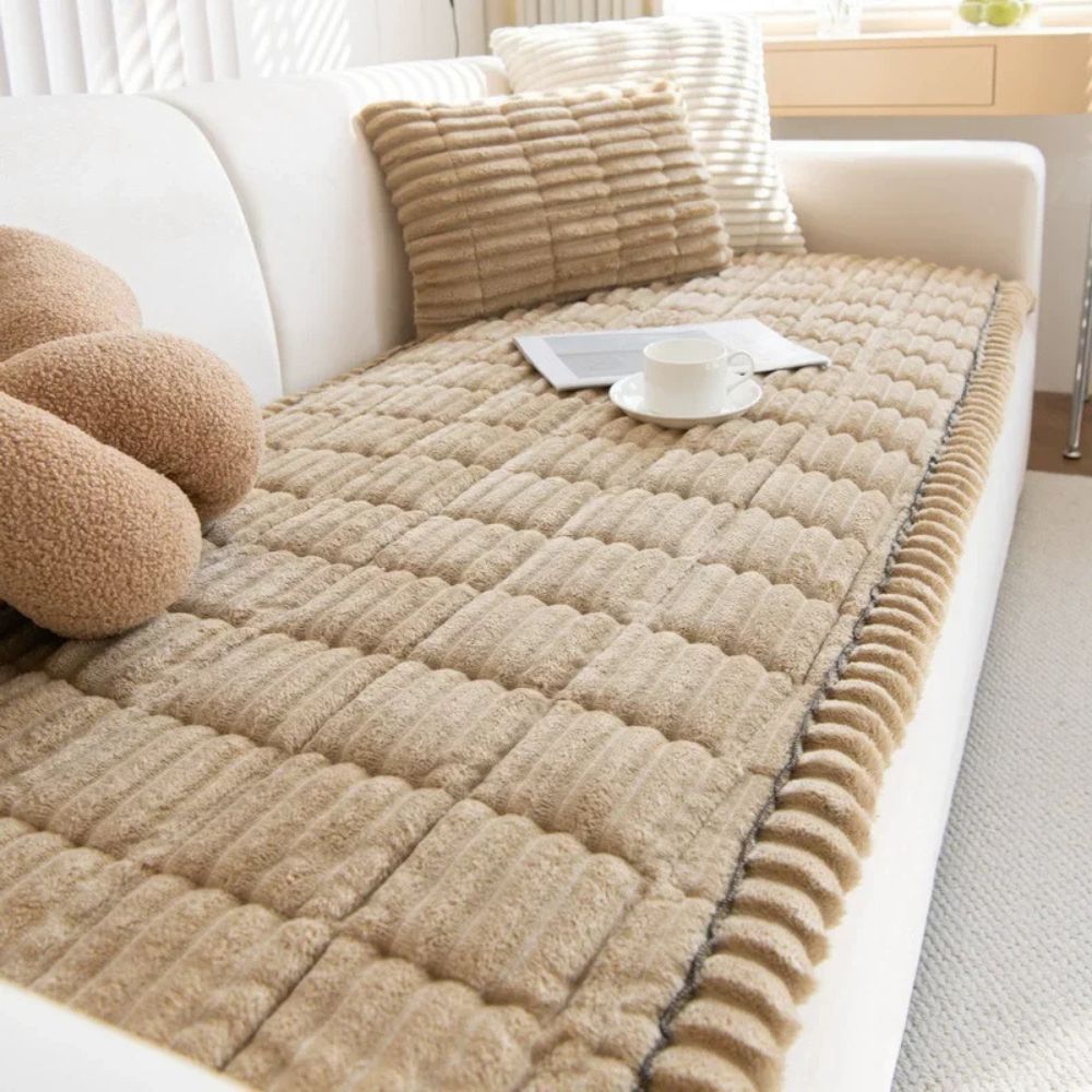 Striped Polyester Sofa Cover with Anti Slip Backing and Machine Washable Care