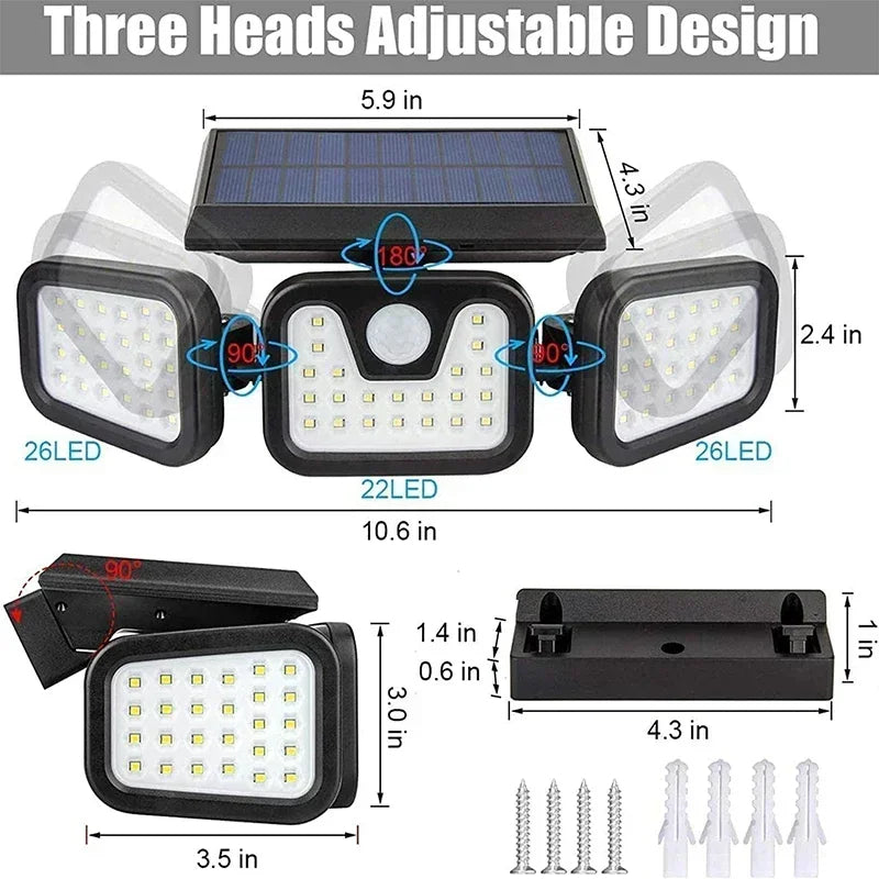 Solar Motion Sensor Light with 74 LED Bulbs and Adjustable Head, IP65 Waterproof