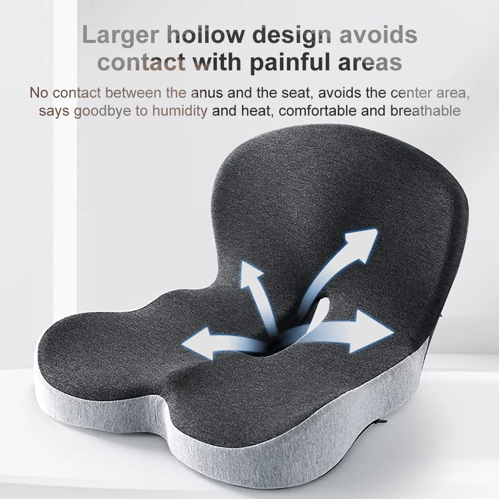 Memory Foam Seat Cushion with Curved Backrest and Ventilated Core, Anti-Slip Base