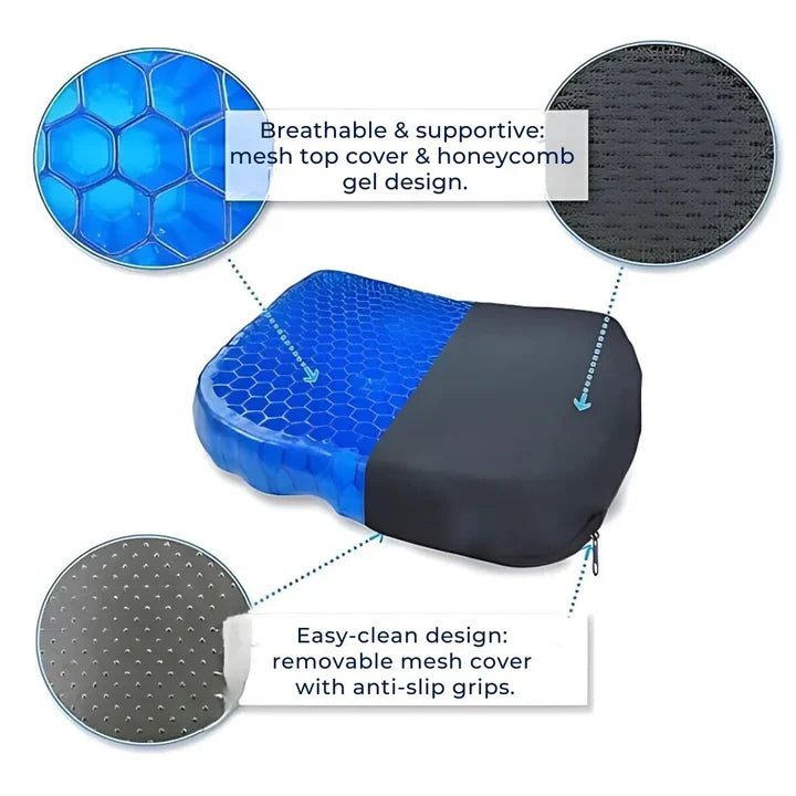 Gel Seat Cushion with Honeycomb Structure and Ergonomic Support for Office, Car, Wheelchair