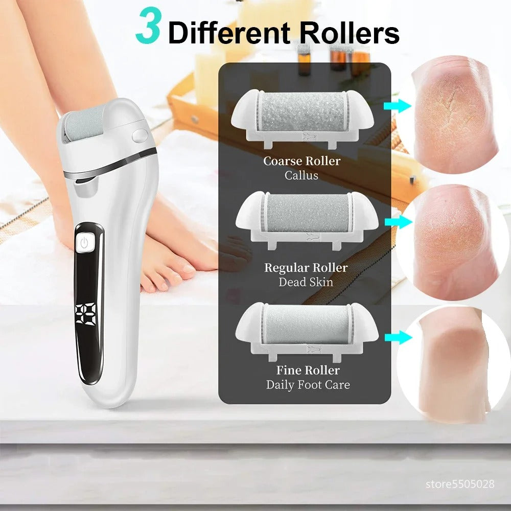 Electric Foot File with Dual Speed Quartz Rollers and LED Light, 16-Piece Pedi Kit