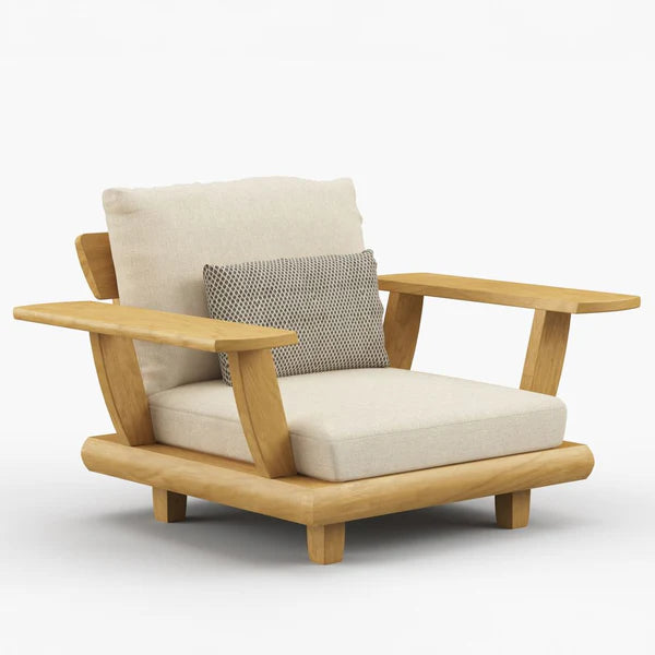 Coastal Haven Teak Outdoor Club Chair Wide Arm Natural Finish & Cream Cushions, Patio Seating