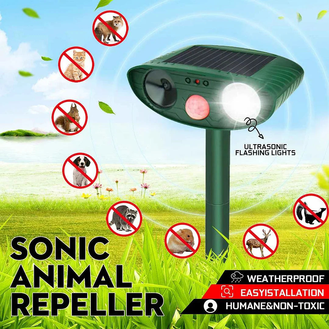 Solar Ultrasonic Animal Repeller with Motion Sensor and Flashing Light, Pack of 4