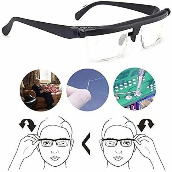 Adjustable Focus Glasses with Dial Lens Adjustment and Universal Fit