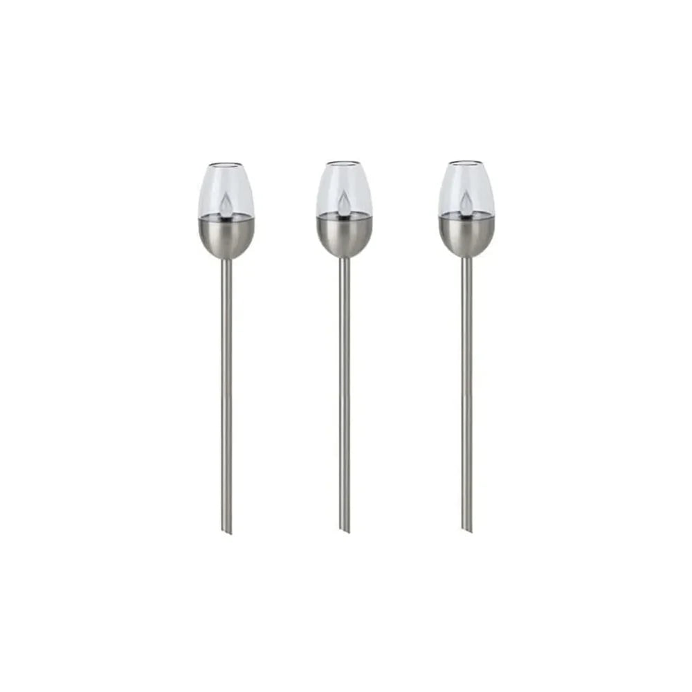 EmberGlow Solar Flame Torch Stake Lights 12" Stainless Steel 4-Pack, Outdoor Garden Lighting