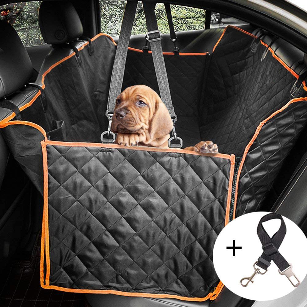 Waterproof Dog Car Seat Cover with Mesh Viewing Window and Zippered Side Panels, Machine Washable