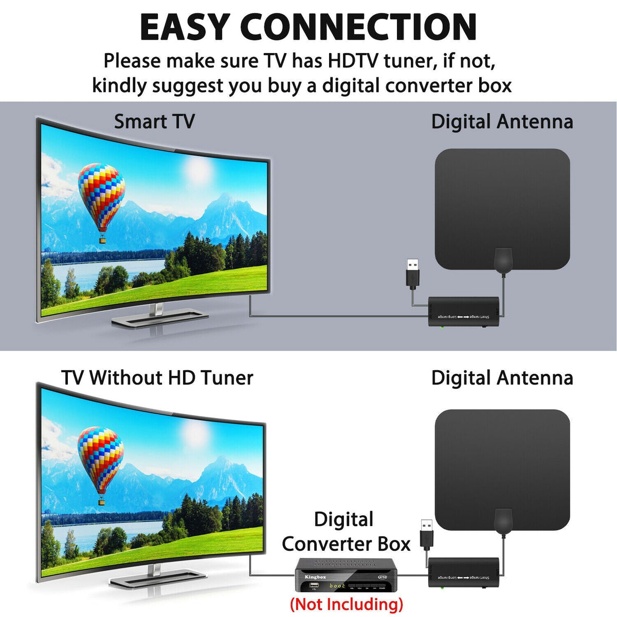 Indoor Digital TV Antenna with 37dB Signal Amplifier and 10ft Cable