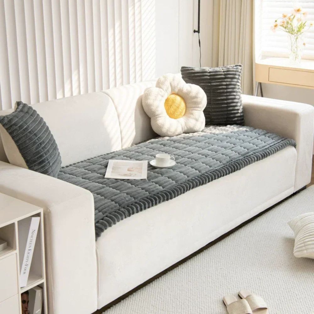 Striped Polyester Sofa Cover with Anti Slip Backing and Machine Washable Care