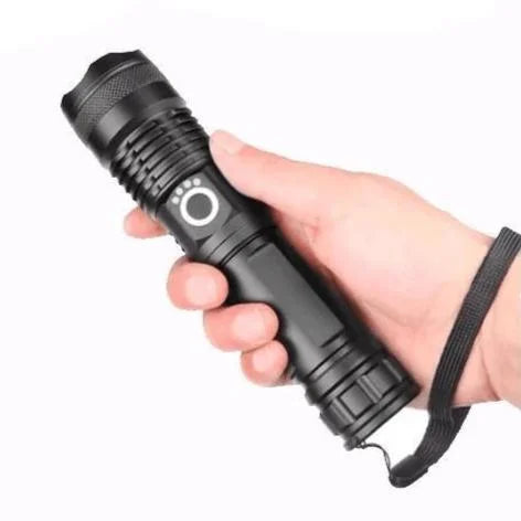 Rechargeable Flashlight with Telescopic Zoom Lens and 90,000 Lumens, IPX6 Water Resistant