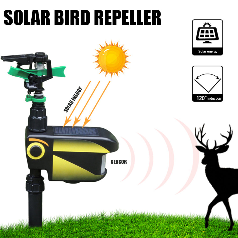 Solar Motion Activated Garden Sprinkler with 300 Degree Coverage and Adjustable Sensitivity