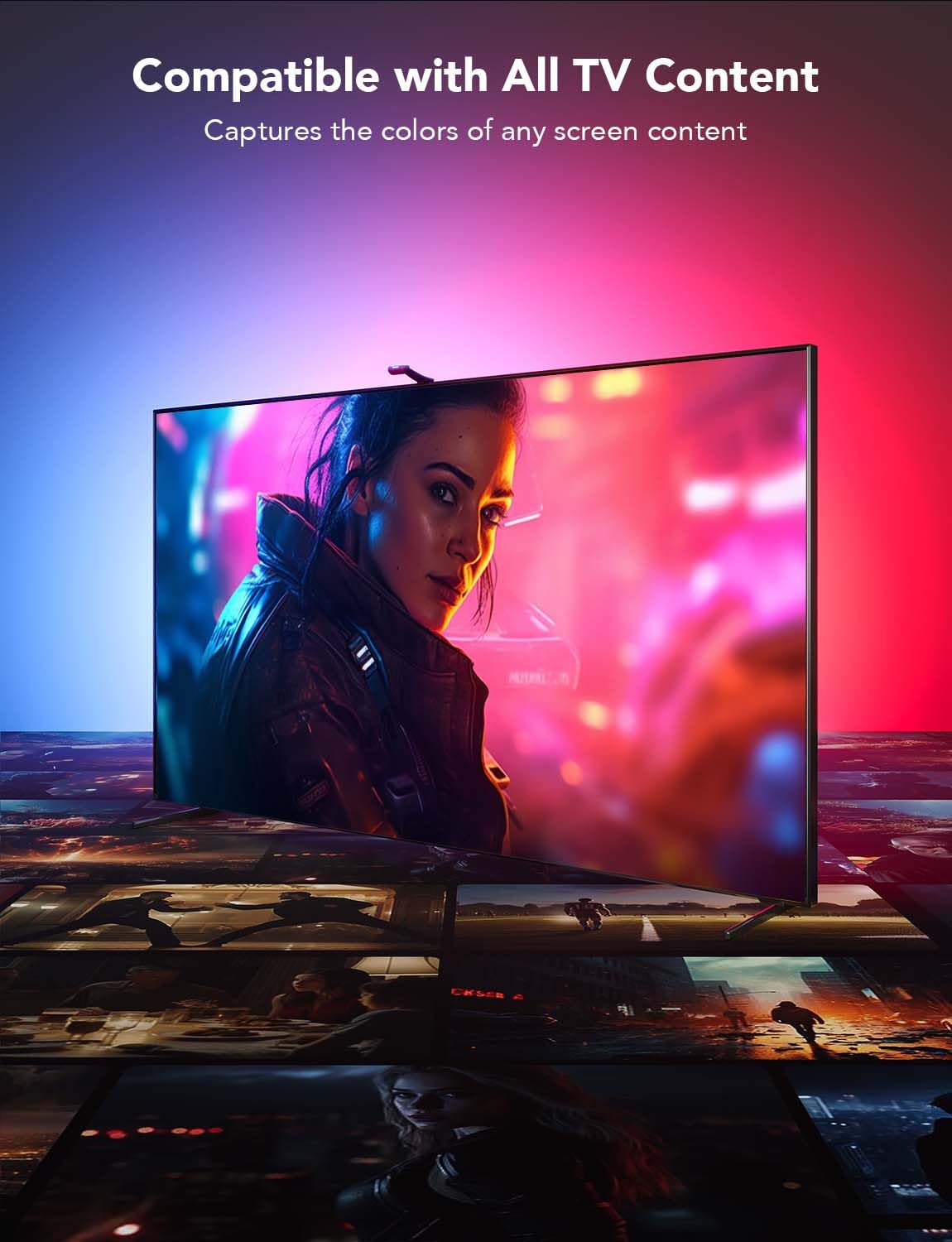 TV Backlight Strip with Dual Edge Cameras and App Control for 98-100in Displays