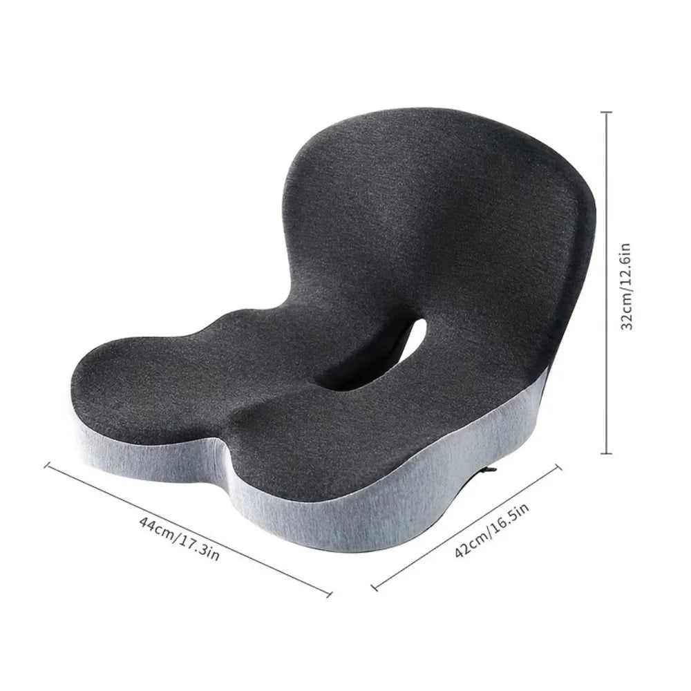 Memory Foam Seat Cushion with Curved Backrest and Ventilated Core, Anti-Slip Base
