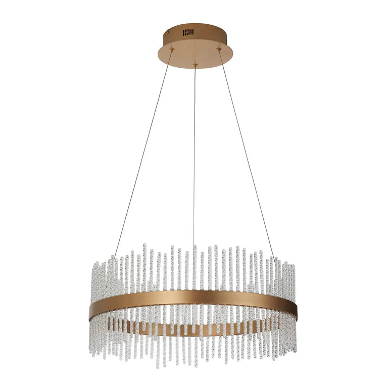 Aurora Luxe Crystal Ring LED Chandelier 35" Gold Finish, Modern Dimmable Pendant Light
