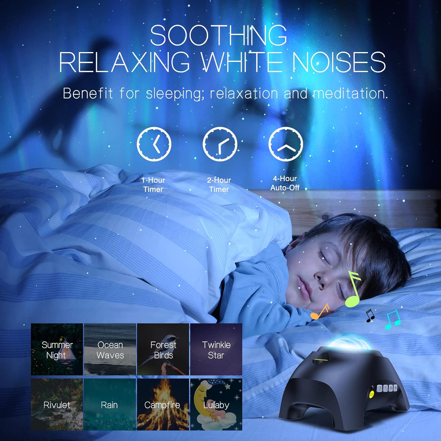 LED Aurora Projector with Dual Lens and Bluetooth Speaker, 33 Light Modes