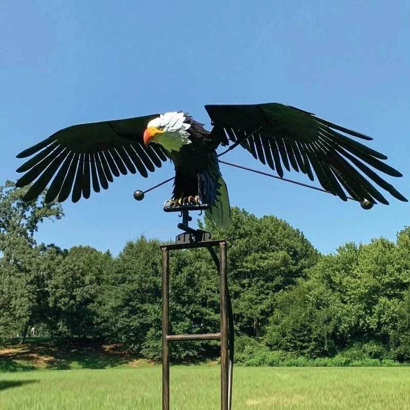 Wind Activated Metal Bird Garden Decoration with Flapping Wings and Ground Stake