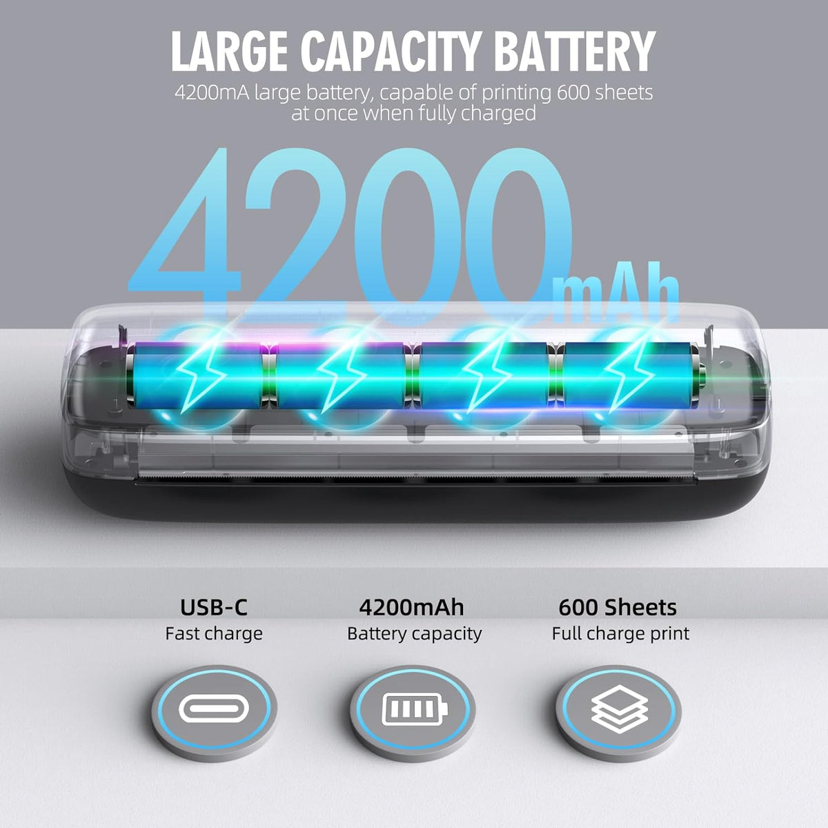 Portable Thermal Printer with Wireless Connection and 4200mAh Battery for Mobile Printing