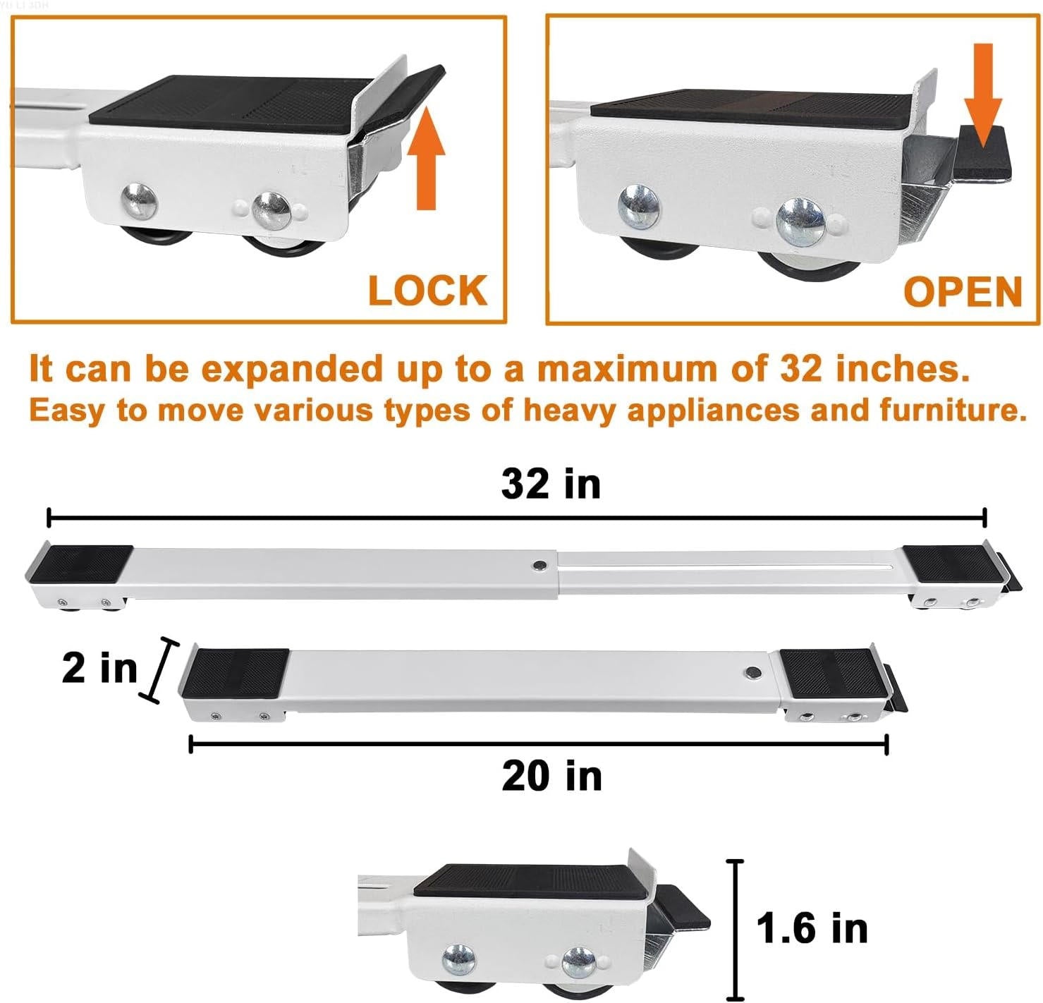 Adjustable Appliance Roller with Dual Brake Locks and 661 Pound Capacity