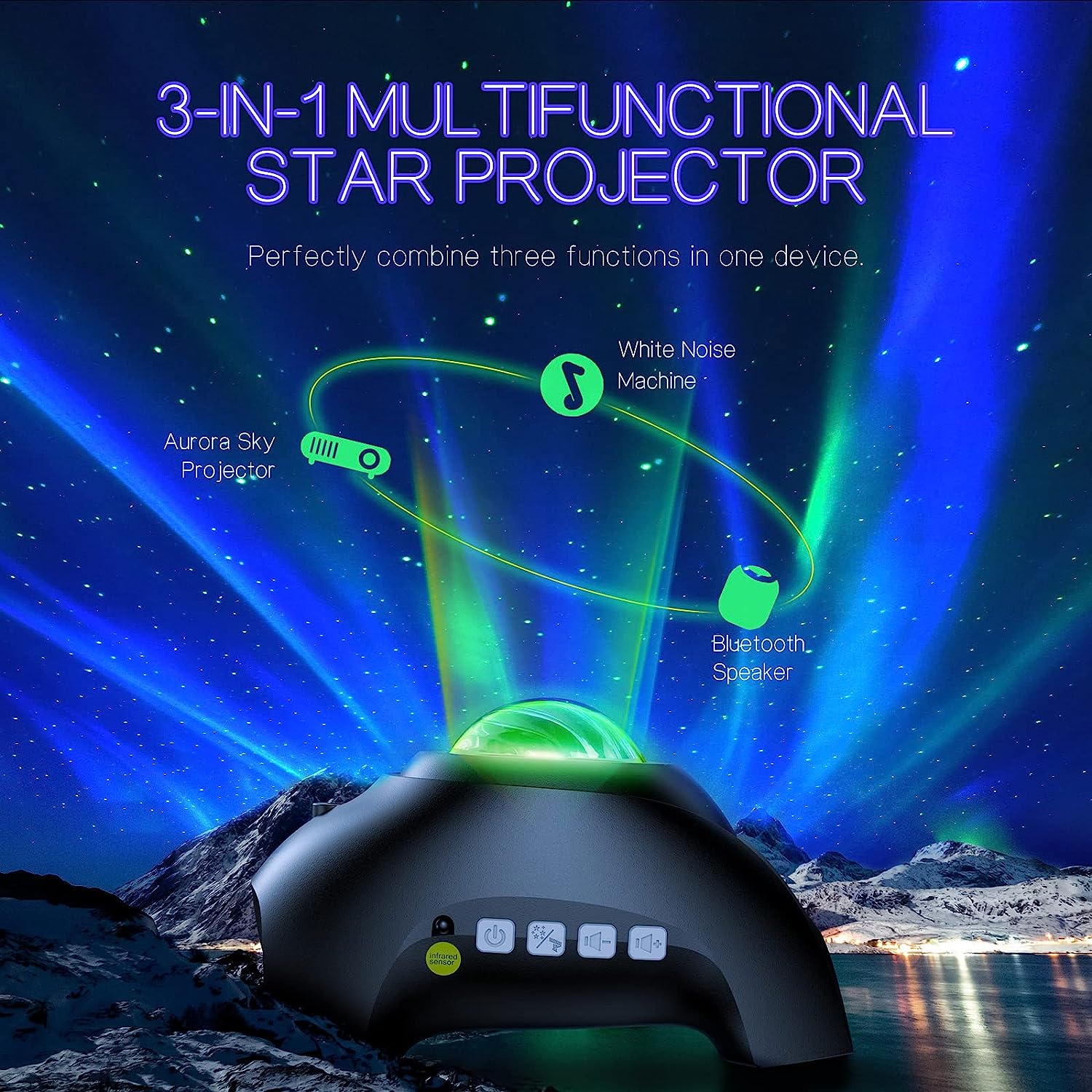LED Aurora Projector with Dual Lens and Bluetooth Speaker, 33 Light Modes