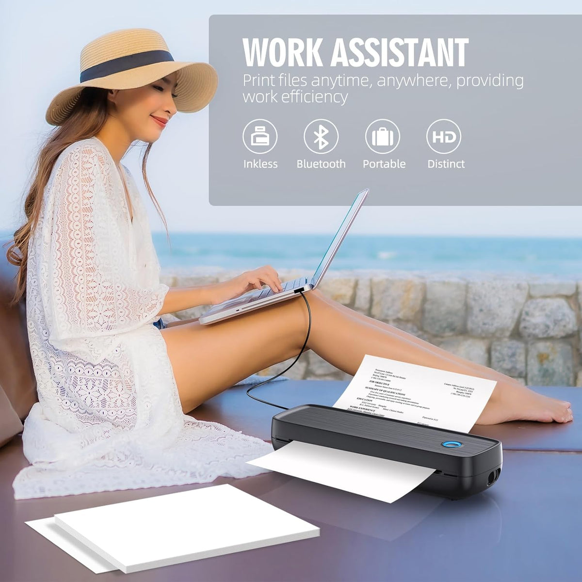 Portable Thermal Printer with Wireless Connection and 4200mAh Battery for Mobile Printing