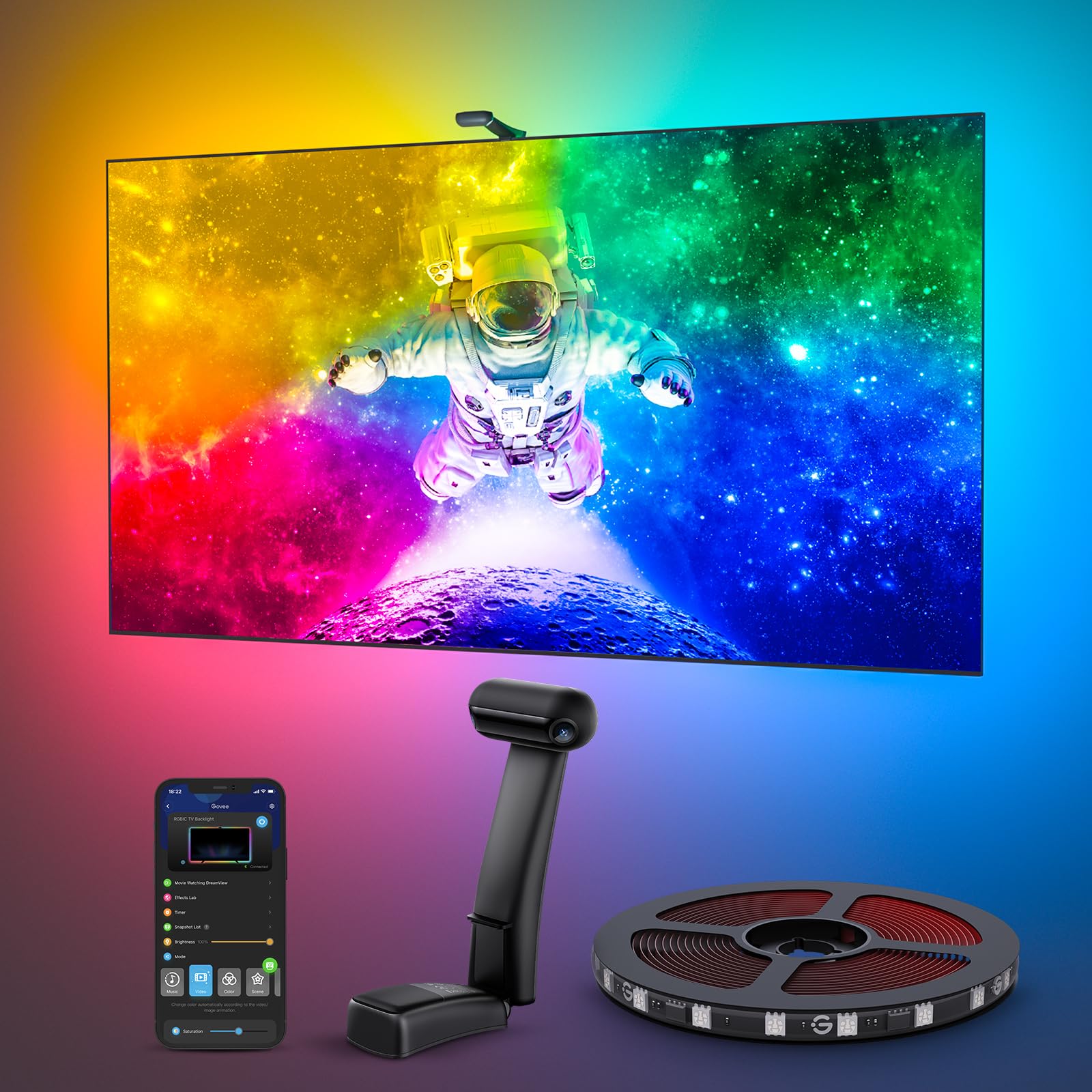 TV Backlight Strip with Dual Edge Cameras and App Control for 98-100in Displays