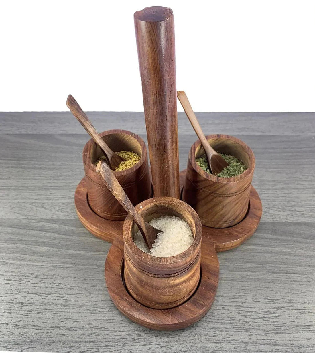 Wood 3-Compartment Spice & Dry Fruit Organizer Set, Kitchen Accessories