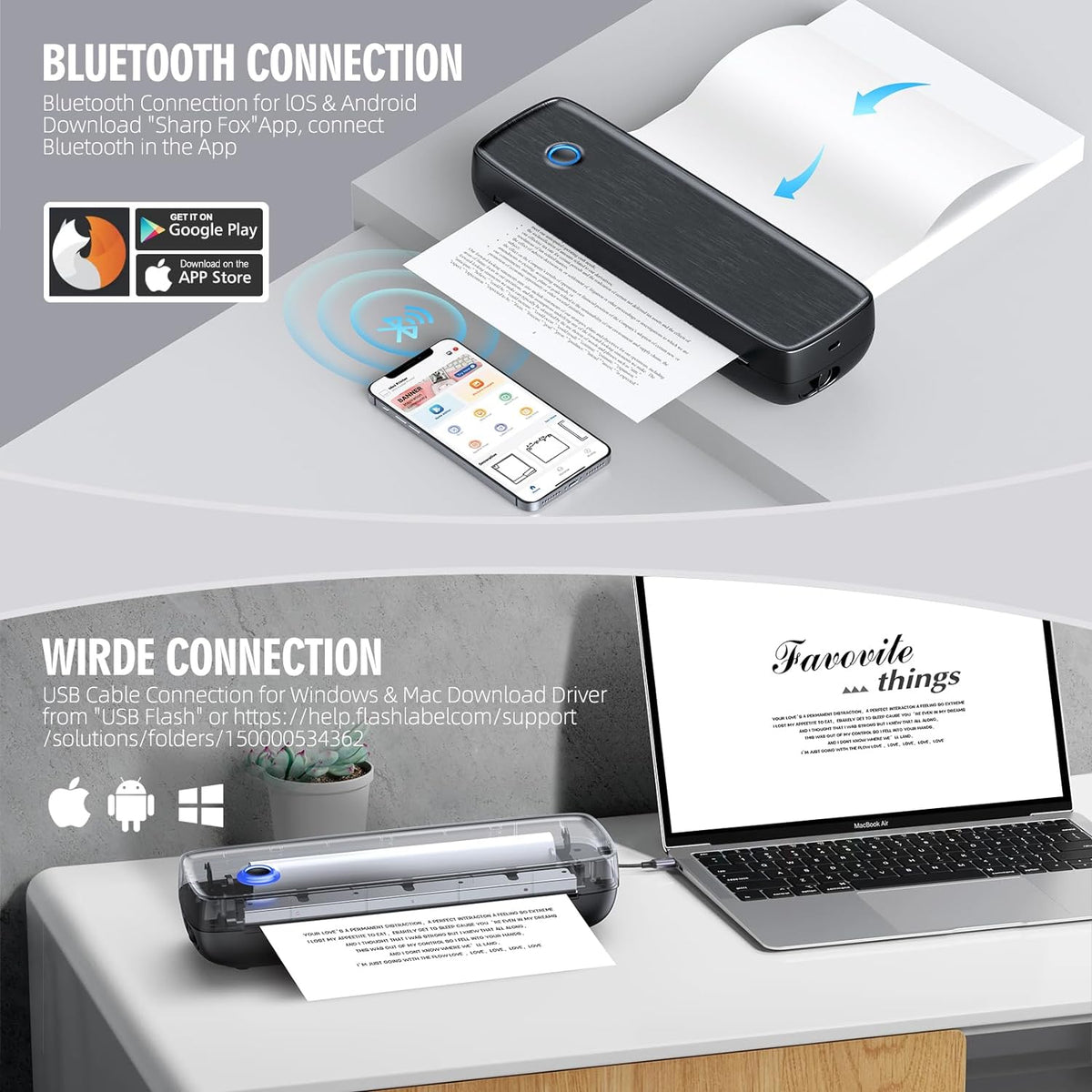 Portable Thermal Printer with Wireless Connection and 4200mAh Battery for Mobile Printing