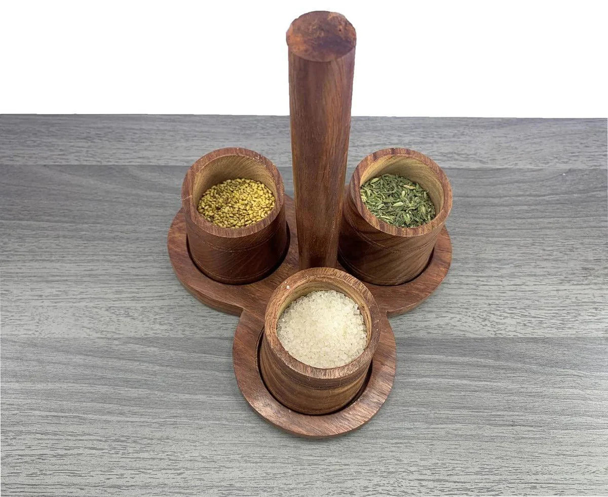 Wood 3-Compartment Spice & Dry Fruit Organizer Set, Kitchen Accessories