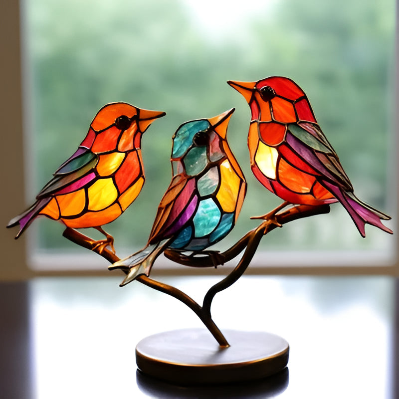 Rainbow Acrylic Bird Ornament with Branch Base for Desktop Display