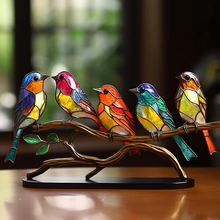 Rainbow Acrylic Bird Ornament with Branch Base for Desktop Display