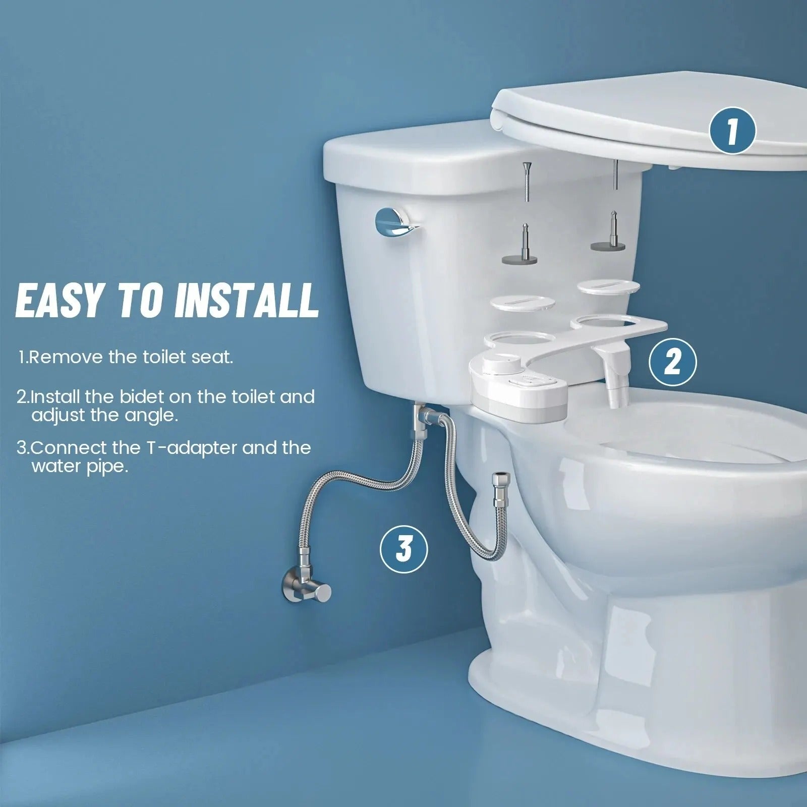 Dual Nozzle Bidet Attachment with Adjustable Pressure and Self Cleaning