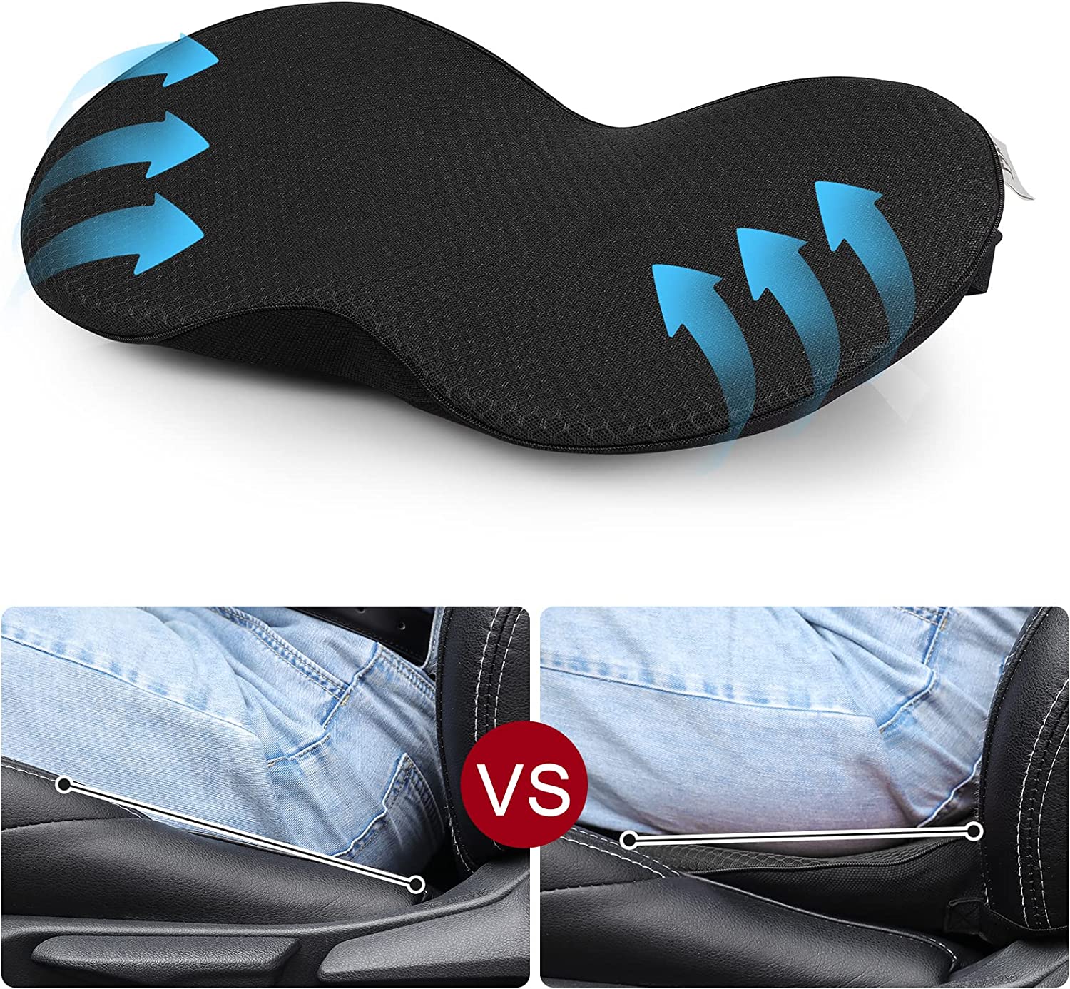 Memory Foam Car Seat Cushion with 3.5 Inch Lift and Lumbar Support, Washable Cover