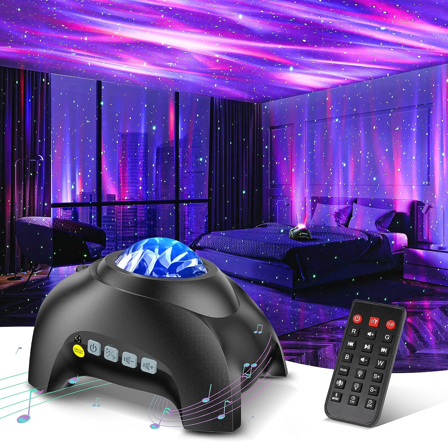 LED Aurora Projector with Dual Lens and Bluetooth Speaker, 33 Light Modes