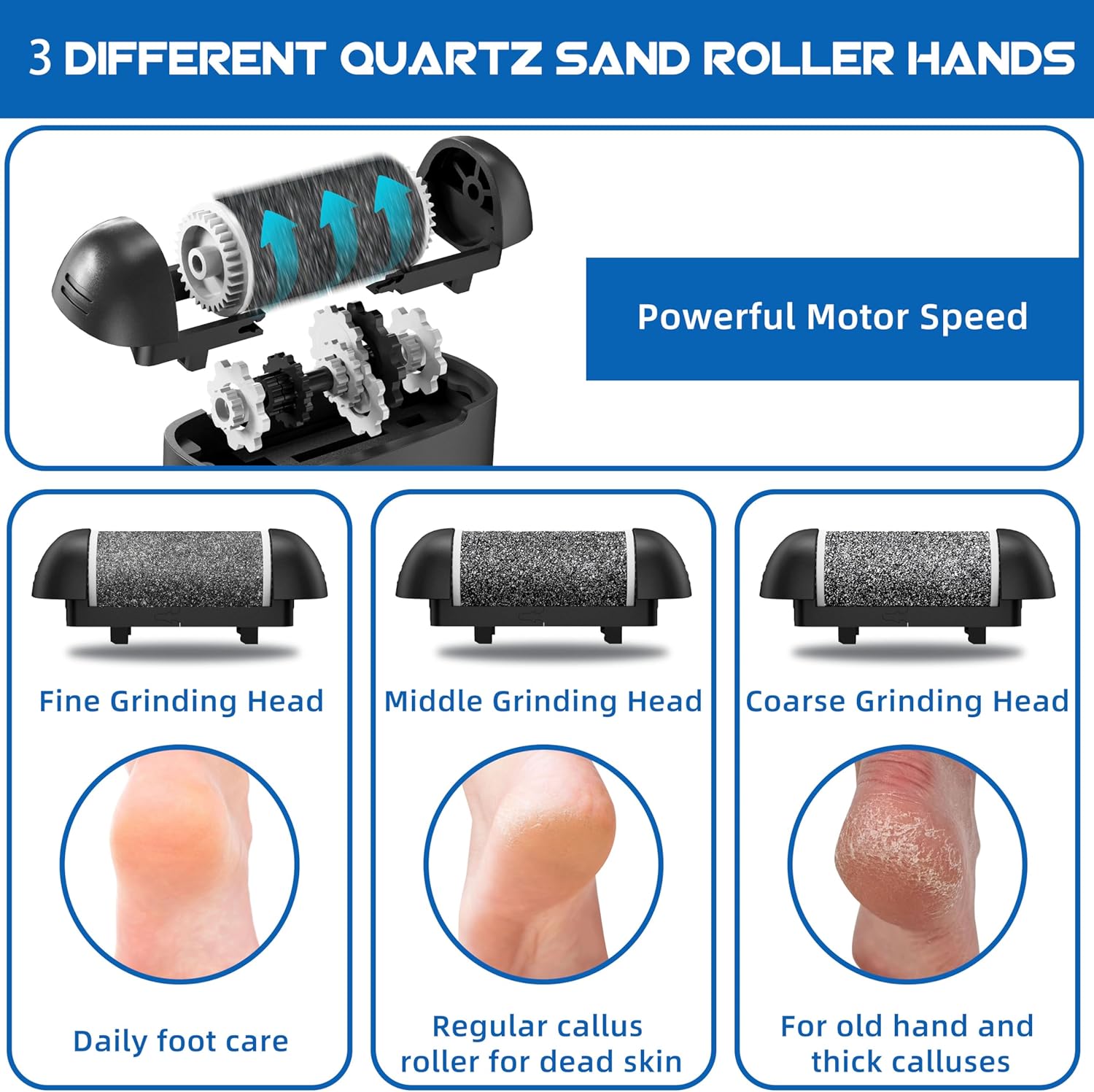Electric Foot File with Dual Speed Quartz Rollers and LED Light, 16-Piece Pedi Kit
