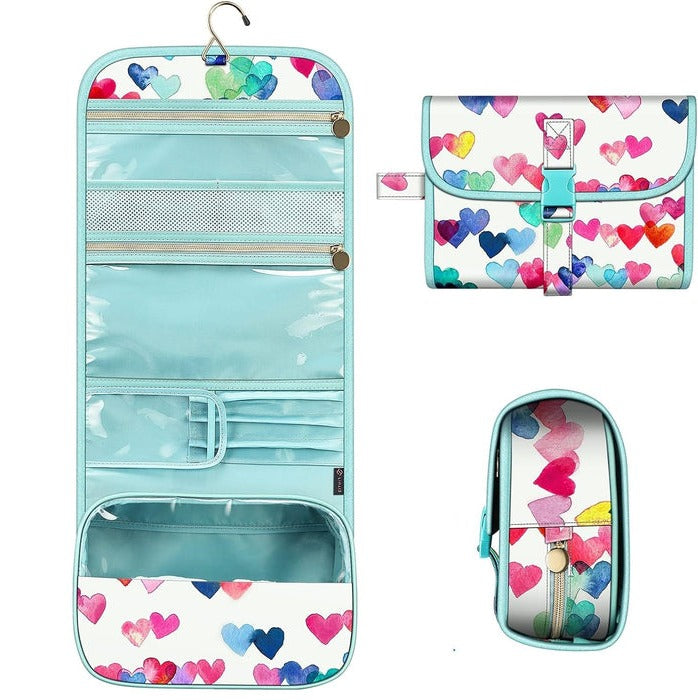 Makeup Organizer Pouch with Clear Viewing Panel and Brush Slots, Water Resistant