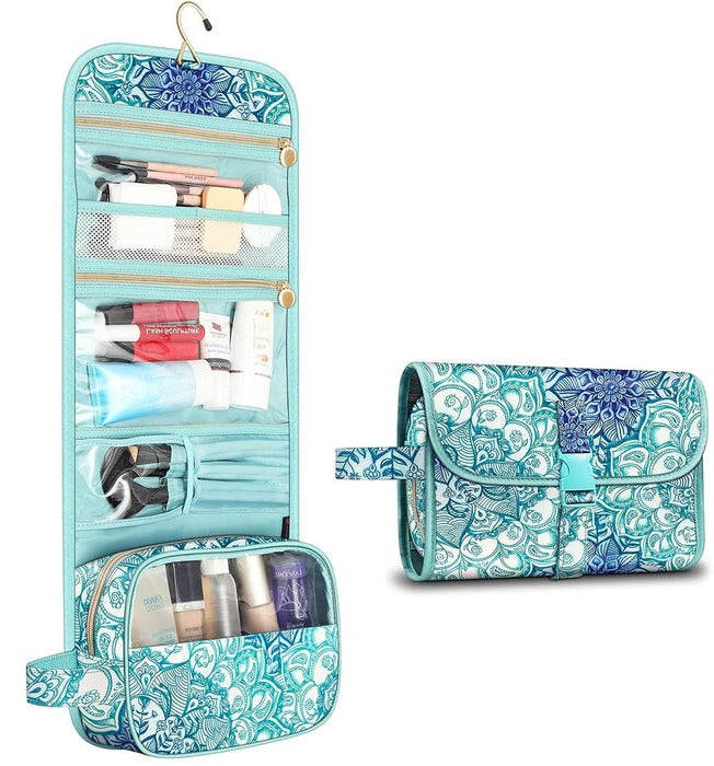 Makeup Organizer Pouch with Clear Viewing Panel and Brush Slots, Water Resistant
