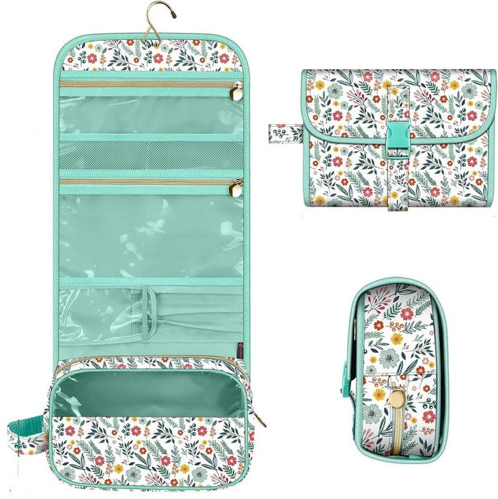 Makeup Organizer Pouch with Clear Viewing Panel and Brush Slots, Water Resistant