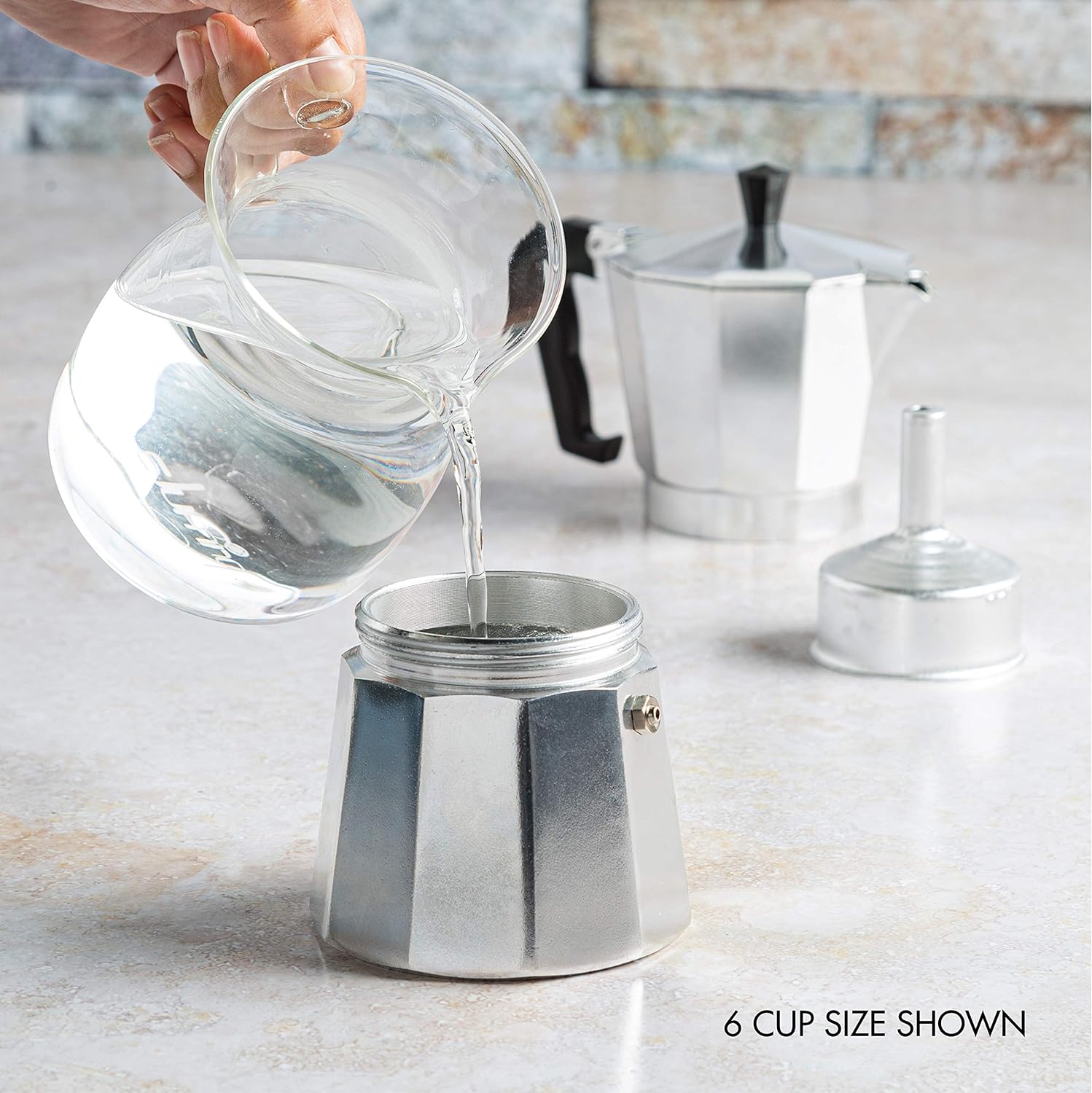 Stovetop Espresso Maker with Milk Frother and Heat Resistant Handle for 6 Cups