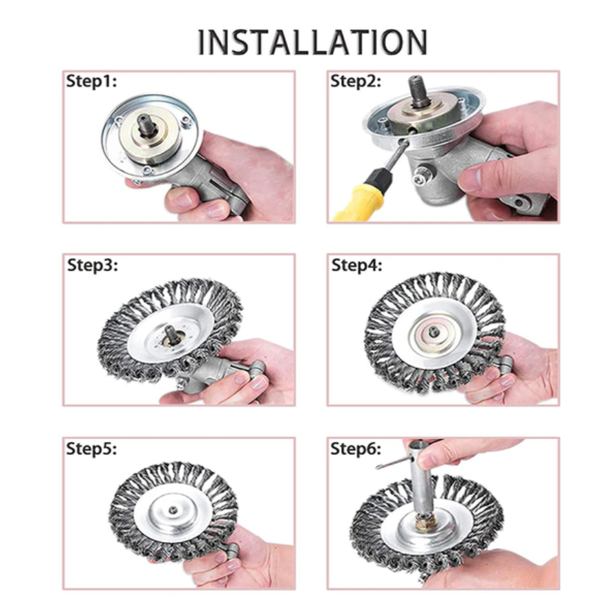 Steel Weed Trimmer Brush with 360-Degree Wire Design and Universal Attachment