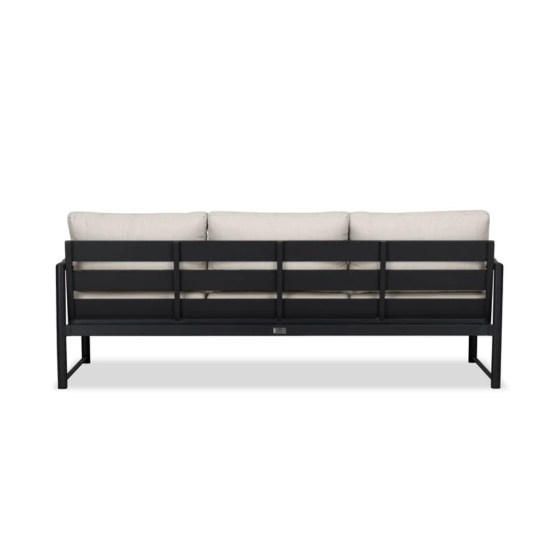 Modern Haven Aluminum Outdoor Sofa 84" Black Frame & Light Gray Cushions, Patio Seating