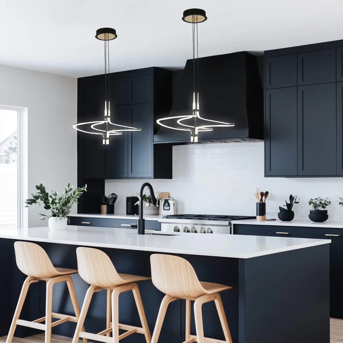 NovaLuxe Black & Gold LED Ring Pendant Light 45W Adjustable CCT Modern, Kitchen Lights
