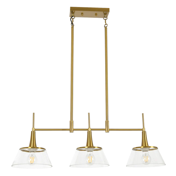 Aurelia Brass Gold 3-Light Glass Linear Pendant Adjustable Modern, Kitchen Lights