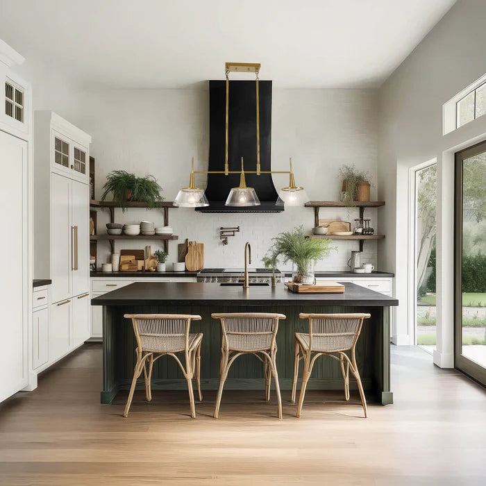 Aurelia Brass Gold 3-Light Glass Linear Pendant Adjustable Modern, Kitchen Lights