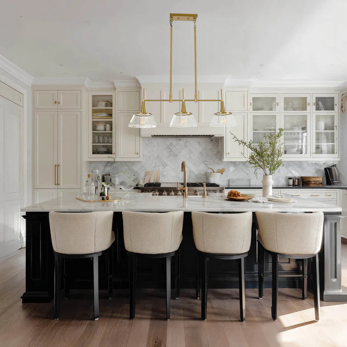 Aurelia Brass Gold 3-Light Glass Linear Pendant Adjustable Modern, Kitchen Lights