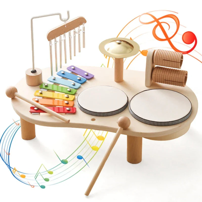Wooden Music Station with Five Instruments and Bright Color Coding for Ages 2-6